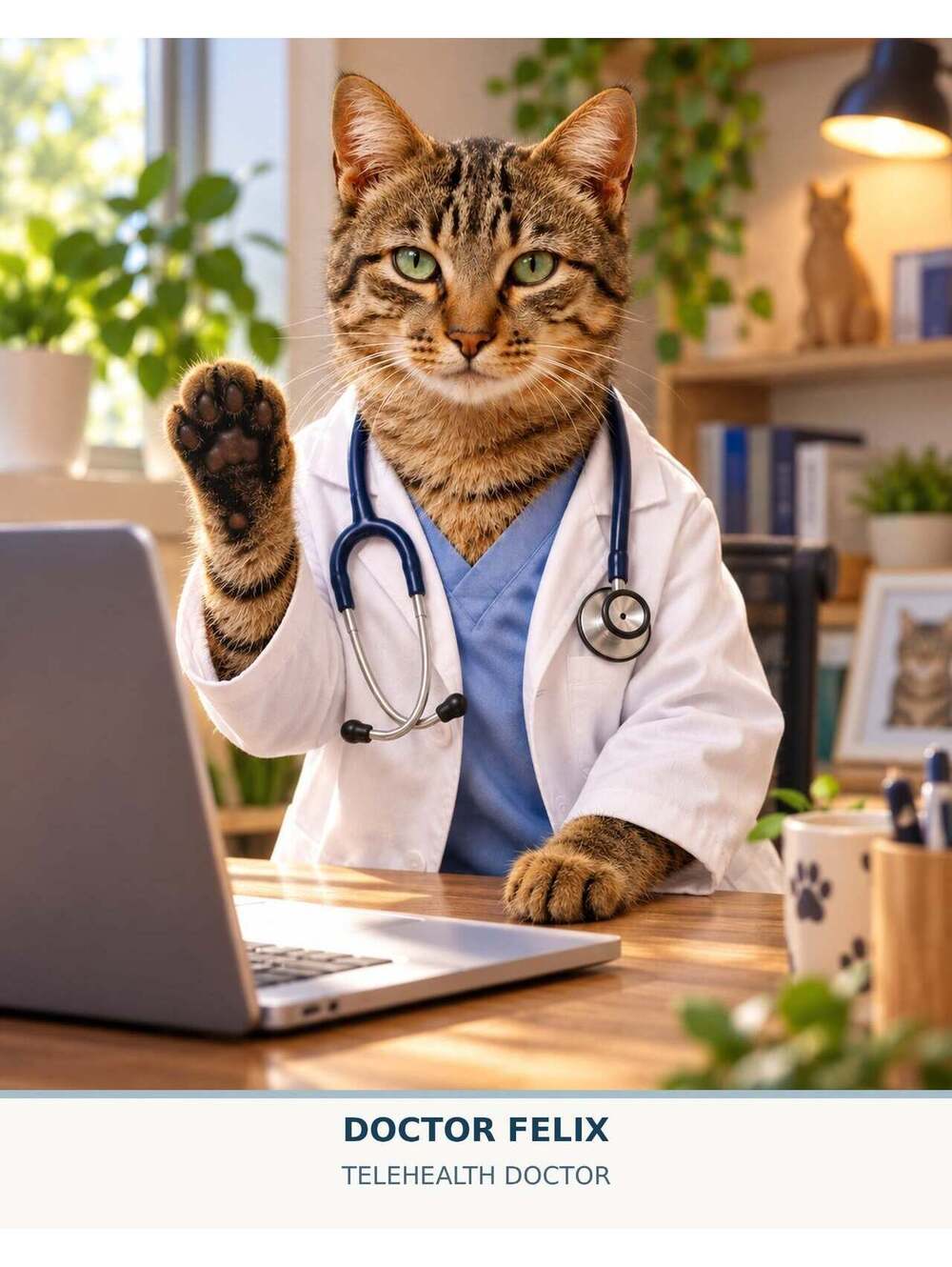 4883 Personalized Pet Pics Turn Your Cat Into a Doctor (Telehealth Doctor) 8x10